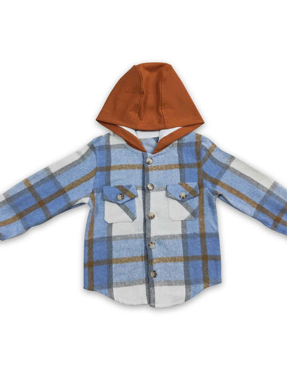 Blue Plaid Flannel shacket hoodie