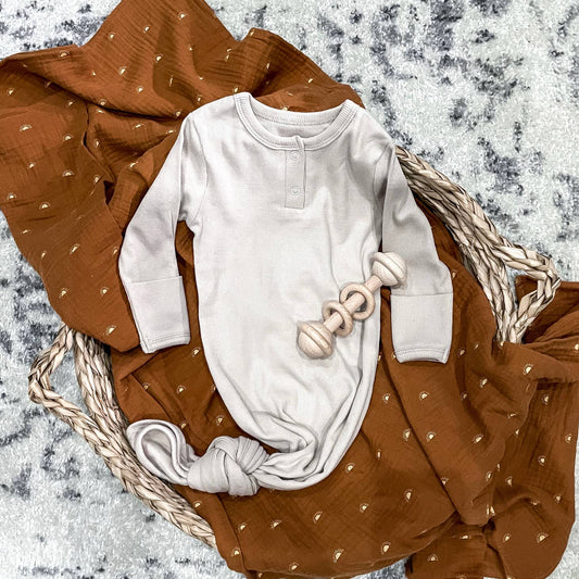 Oatmeal knotted baby gown