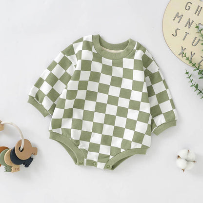 Checkered Bubble Sweater Romper