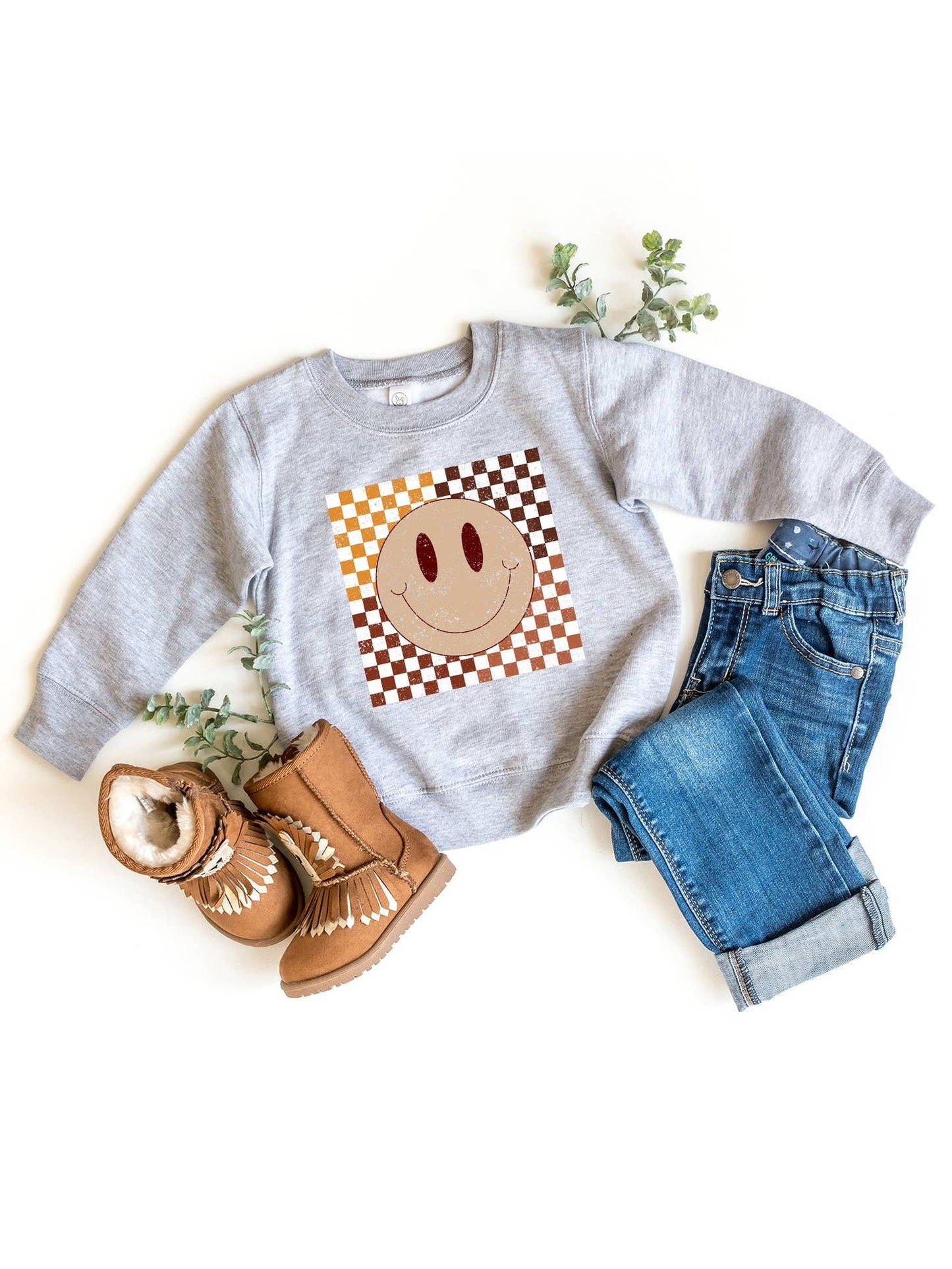 Neutral Checkered smiley sweatshirt