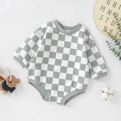 Checkered Bubble Sweater Romper