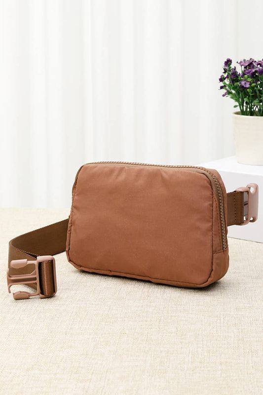 Solid Mini Fanny Belt Bag: Brown/Pink