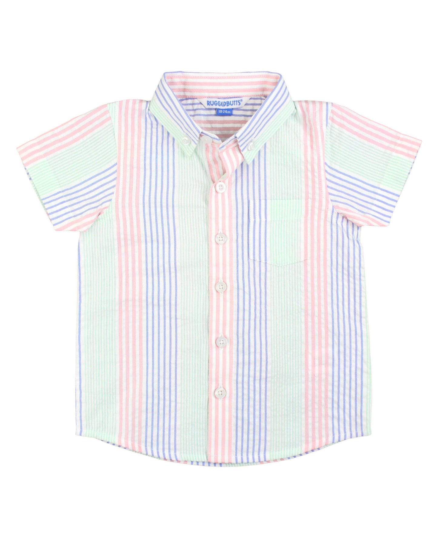 Multi-color Seersucker Short Sleeve Button Down Shirt