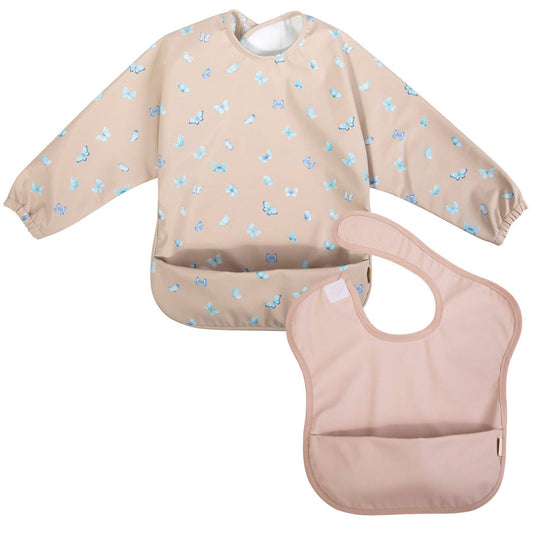 Smock Bib (2-pc) Long & Short Sleeve Set (Butterfly-Blush)